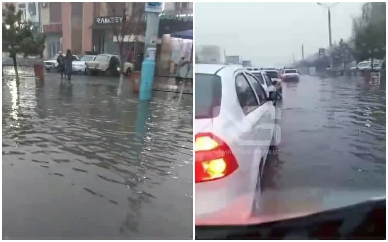 Video: Kuchli yog‘ingarchilikdan so‘ng Namangan ko‘chalarini suv bosdi