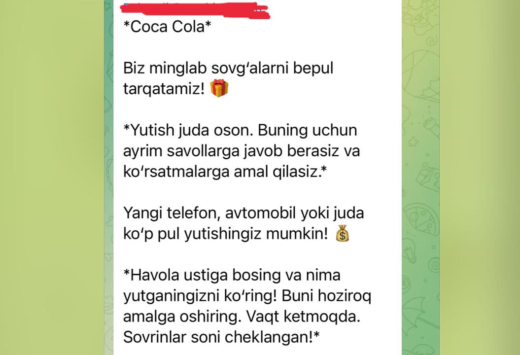 Ehtiyot bo‘ling! Firibgarlar internetda yutuqli o‘yinlar haqida feyk tarqatmoqda