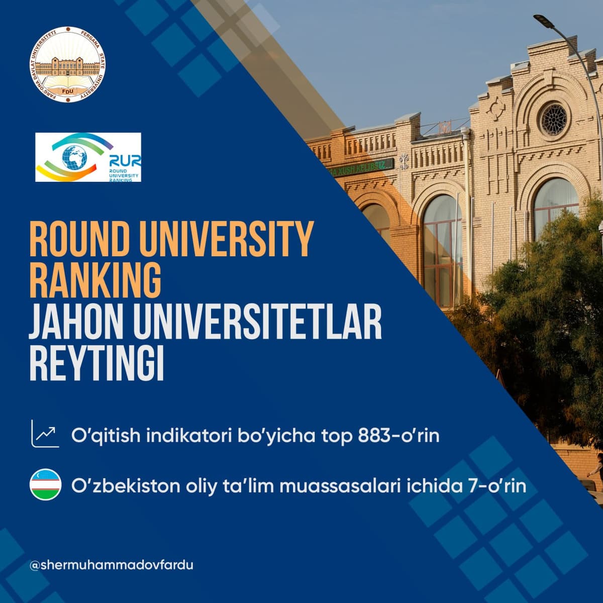 Farg‘ona davlat universiteti dunyoning nufuzli reytingidan joy oldi