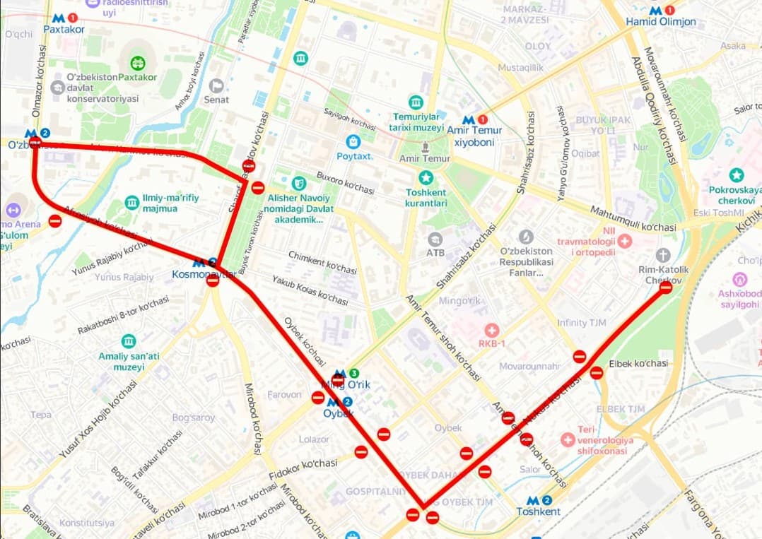 В Ташкенте на сутки закроют несколько улиц