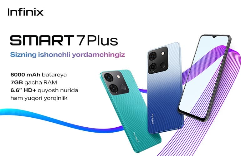Infinix kompaniyasi O‘zbekistonda katta batareyali yangi smartfon - SMART 7 Plus’ni taqdim etdi