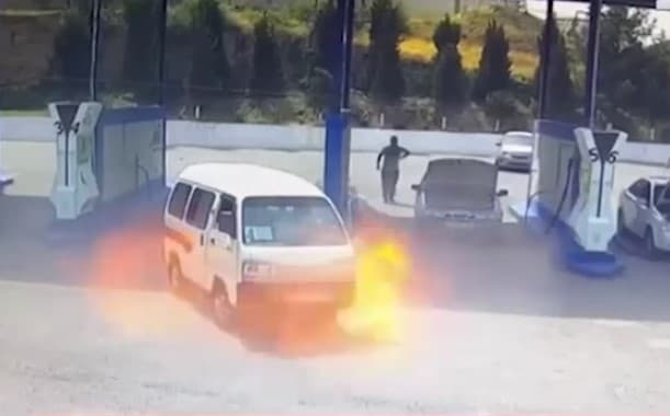 Damas catches fire at a CNG filling station in Namangan